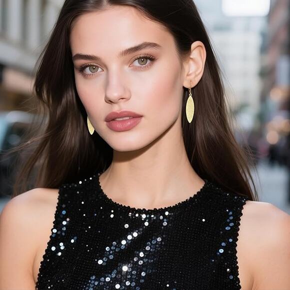 Trendy 14K Gold Plated Drop Leaf Shaped Dangle Earring for Women - Picture 2 of 5